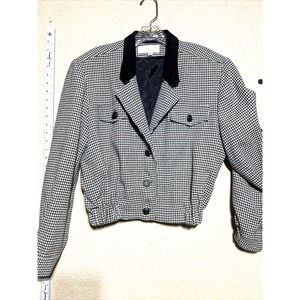 Vintage ID Distinctions Medium Black White Checkered Cropped Jacket Retro 80s